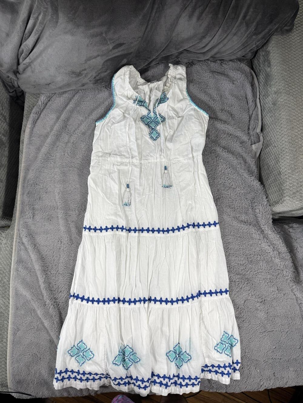 Tommy Bahama Dress Womens Medium White Embroidered Maxi Sleeveless Sundress Boho